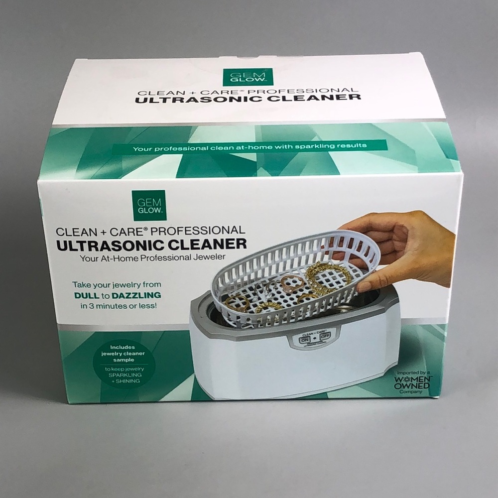 GEM GLOW Clean + Care Professional Ultrasonic Cleaner - White/Teal Packaging